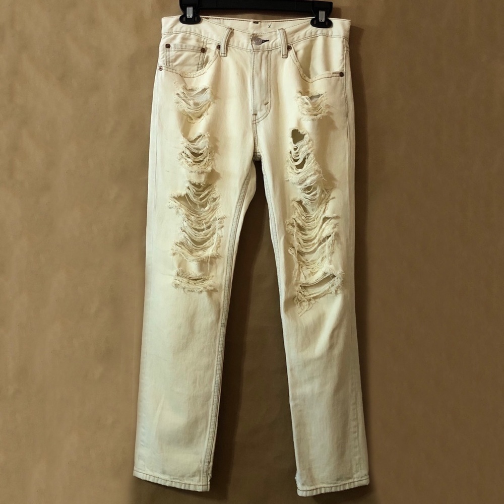Levi’s Vintage 90s Distressed High Rise Straight Leg Jeans Thrash Cream Size 32